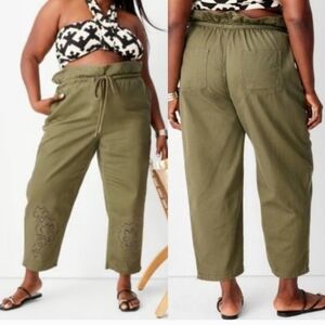 NWT Future Collective X Jenny K. Lopez High Rise Paperbag Pant In Olive Size 24W